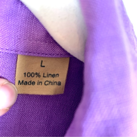 100% Linen ‘Natural Blue by Visitor’ Men’s Purple Button Down SS Shirt, Size L - Picture 3 of 14